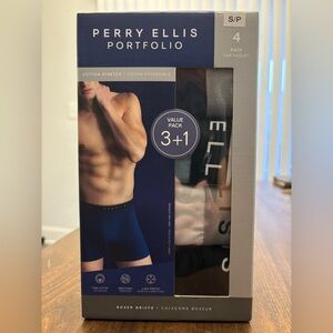 Perry Ellis Men's Boxer Briefs 4-Pack - Black, White, Teal, Dark Blue